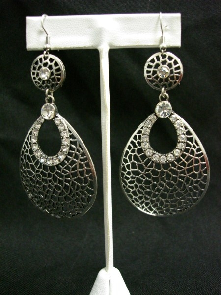 Silver Tone Earring w/ Crystal Stone